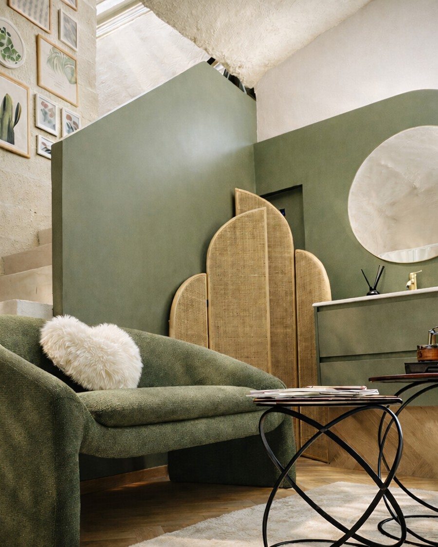 Escalier et coin salon depuis la cave